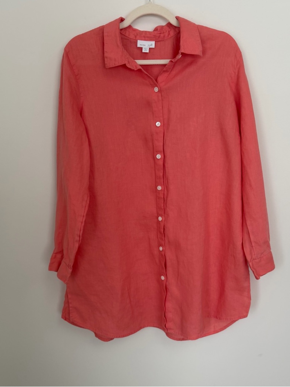 J. Jill Linen Button Front Shirt Coral Pink Long Sleeve Lightweight, Large